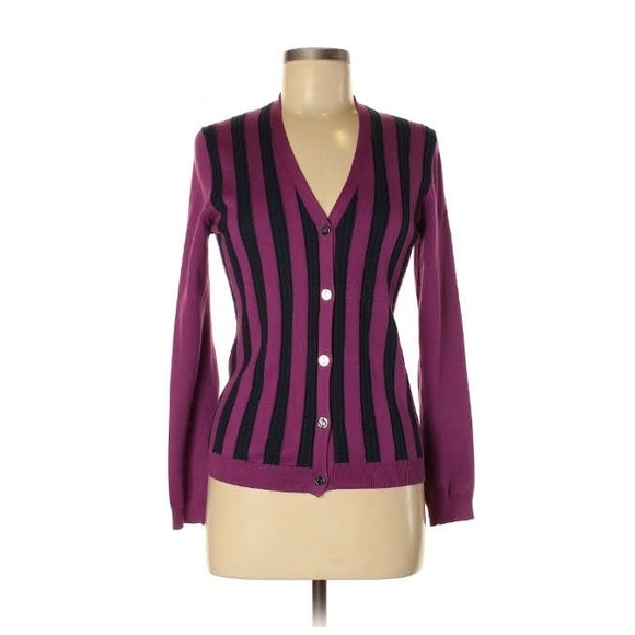 Brooks Brothers Sweaters - Brooks Brothers Purple and Black Striped Cardigan